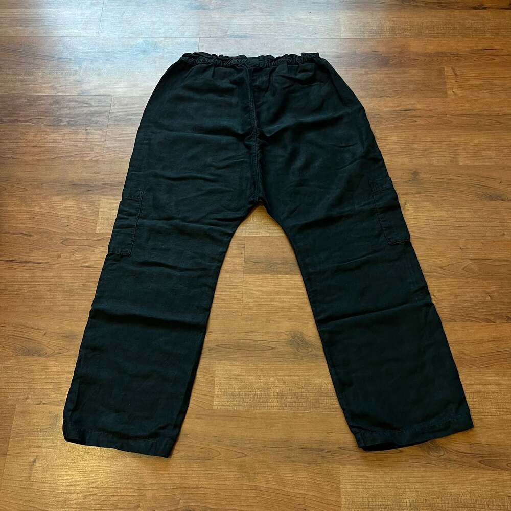 NSF Women's Black Linen Blend Cargo Pants Elastic Paperbag Waist Medium
